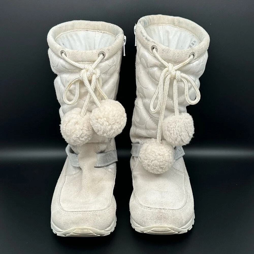 Coach Juniper Snow Boats White Silver Sz. 6.5 B Winter Cozy Prep